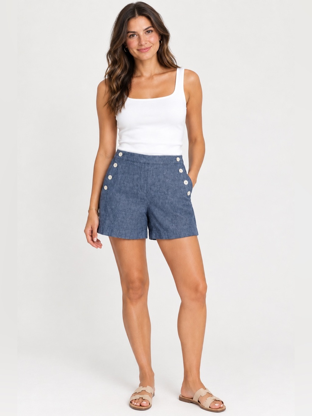 Loft 100% Linen Riviera Sailor Shorts Chambray Women 10 Blue Nautical Summer